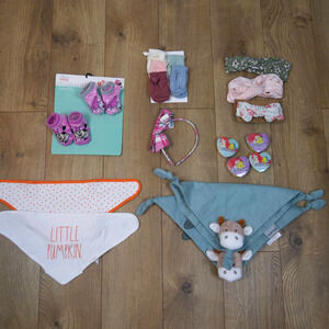 LARGE Bundle Baby Girl Accessories Headbands, Socks, Bibs
